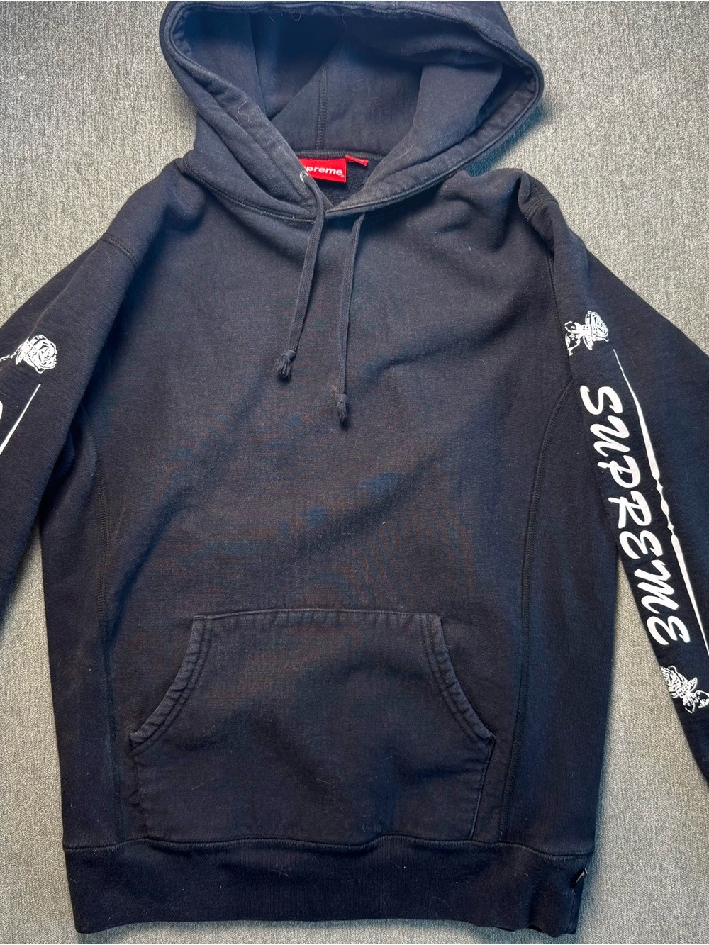 Supreme Black Hoodie with White Sleeve Script